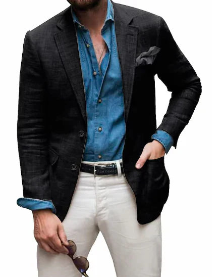 Jon - Blazer en lin pour homme, coupe décontractée, couleur unie, simple boutonnage, deux boutons, pour mariage, plage 