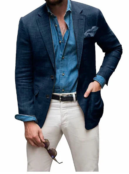 Jon - men's linen blazer beach wedding casual tailored fit solid color single breasted two buttons