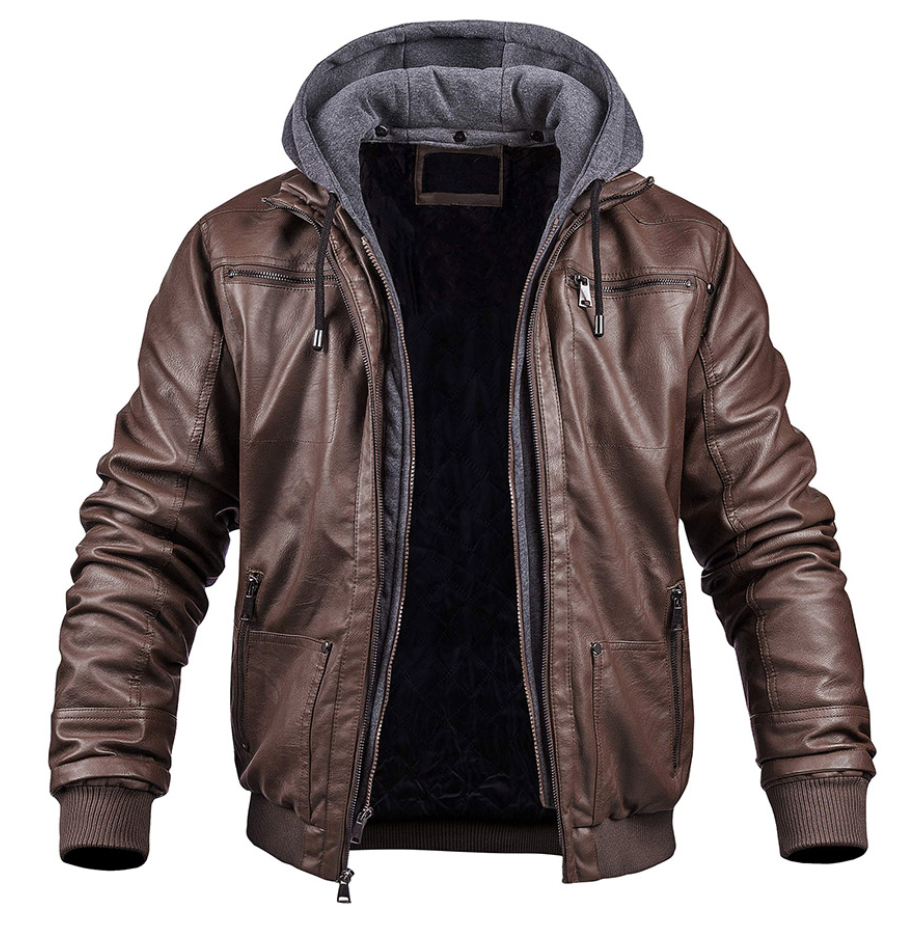 Stylish premium leather winter jacket with hood