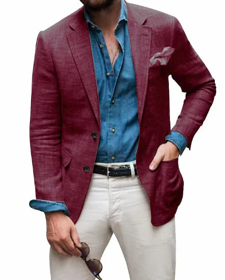 Jon - Blazer en lin pour homme, coupe décontractée, couleur unie, simple boutonnage, deux boutons, pour mariage, plage 